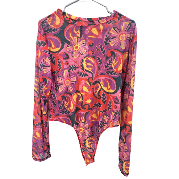 Kilo Brava Long Sleeve Pink Paisley Mesh Bodysuit - Size XXXL (22-24) - Picture 2 of 4